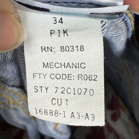 Lucky Brand Dungarees Loose Fit Short Length Jeans Mens 34x27 Blue Raw Hem Baggy - Picture 8 of 13